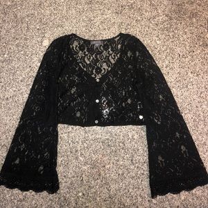 Kendall & Kylie Lace Bell Sleeve Crop Top
